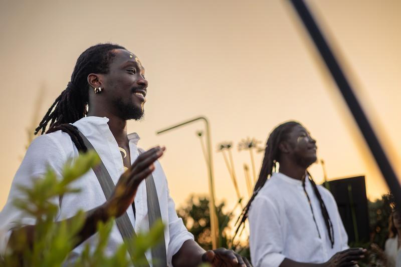 Live musicians performing at sunset on Azimuth Rooftop at Almanac Barcelona